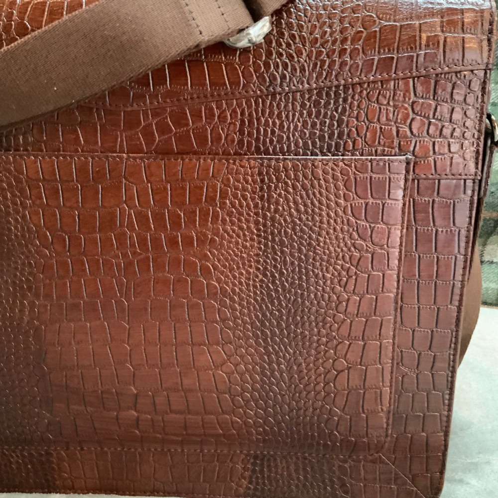 Rocky Patel Mens Brown Croc Embossed Leather Messenger Bag Briefcase Satchel - Picture 5 of 12